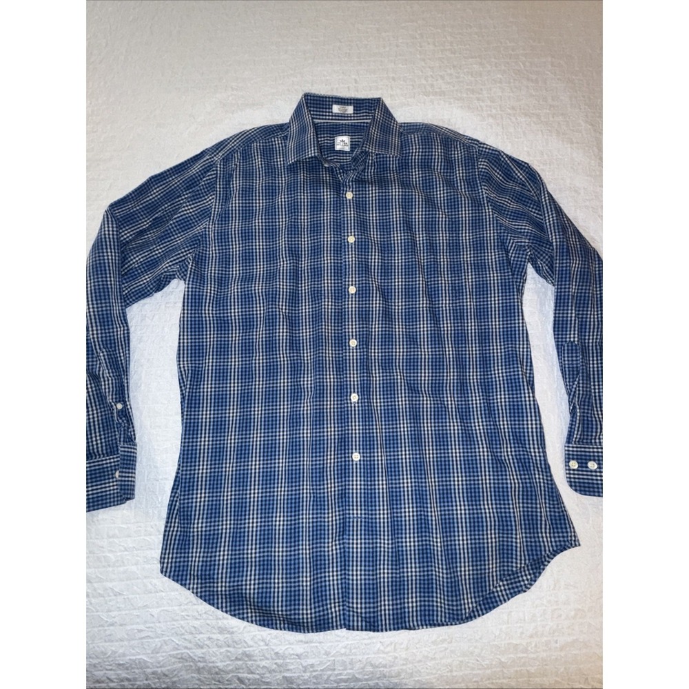 Peter Millar Shirt Men L Large Bay Blue Plaid Sport Cotton Long Sleeve Button Up